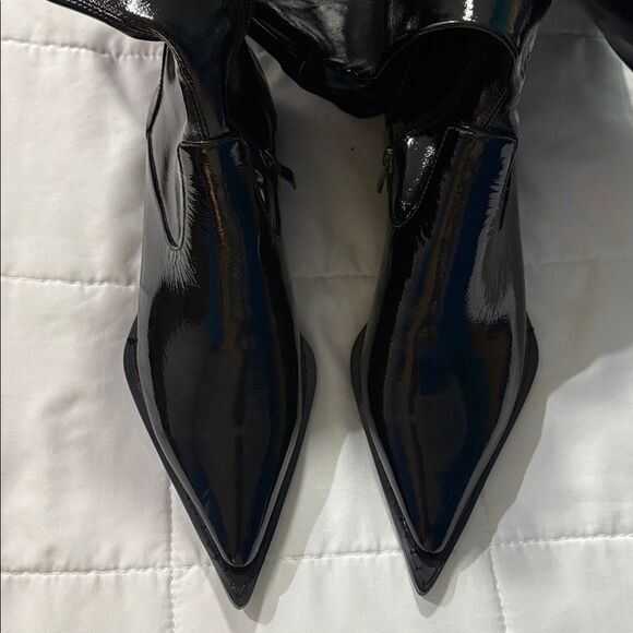 Custom Shoes black patent over the knee point toe boot - Picture 2 of 5